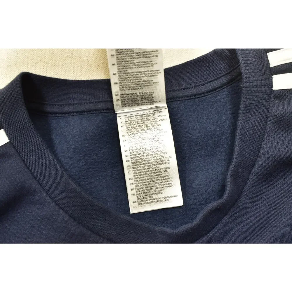 Adidas Men's 2XL Navy Blue Crewneck Sweatshirt White Linear Logo 3-Stripe Fleece
